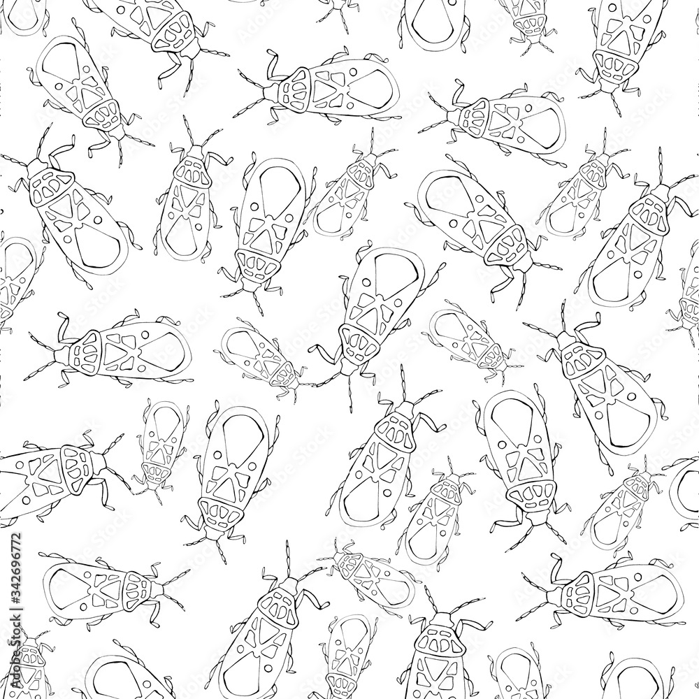 Bugs ink illustration, insect seamless pattern Bugs ink illustration, insect seamless pattern