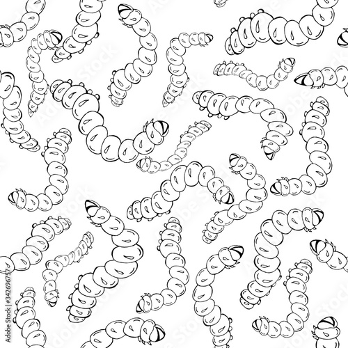 Cute caterpillar seamless pattern  insect coloring  background