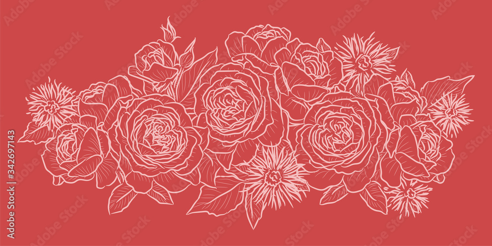 elegant rose flower outline illustration pattern