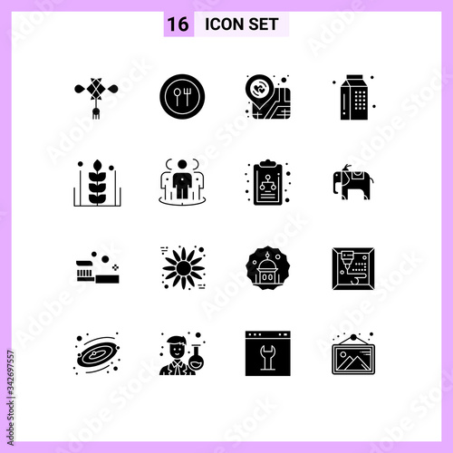 Universal Icon Symbols Group of 16 Modern Solid Glyphs of autumn, meal, location, food, cooking photo