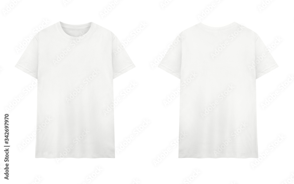 White T-shirt front and back on white background. - obrazy, fototapety, plakaty 