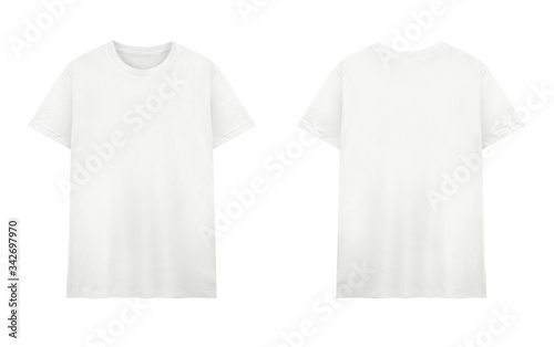 Fotografiet White T-shirt front and back on white background.