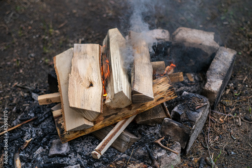 burning wood in a barbecue fire