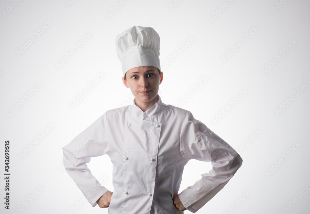 Chef woman. Isolated over white background Chef woman. Isolated over white background