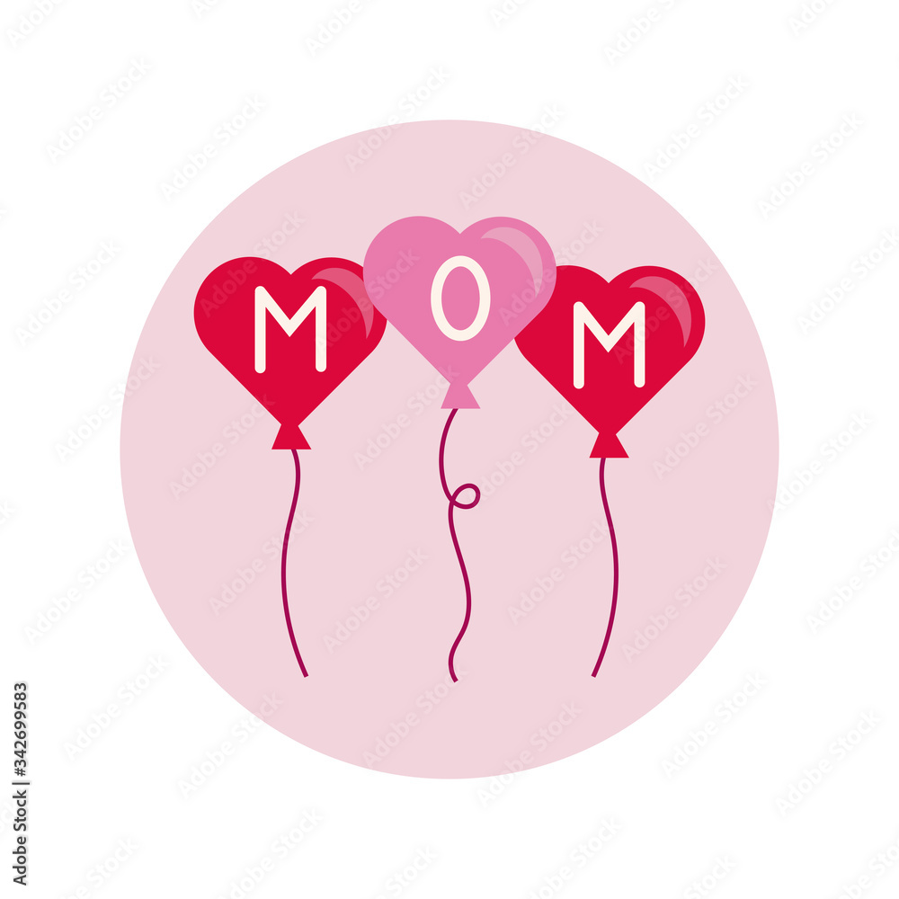 mother day hearts balloons helium block and flat style icon