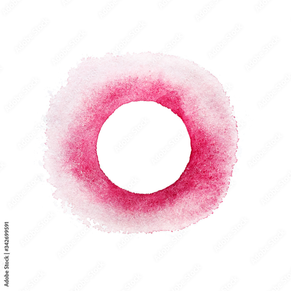 Watercolor abstract background with sign round. Watercolor colorful red texture.