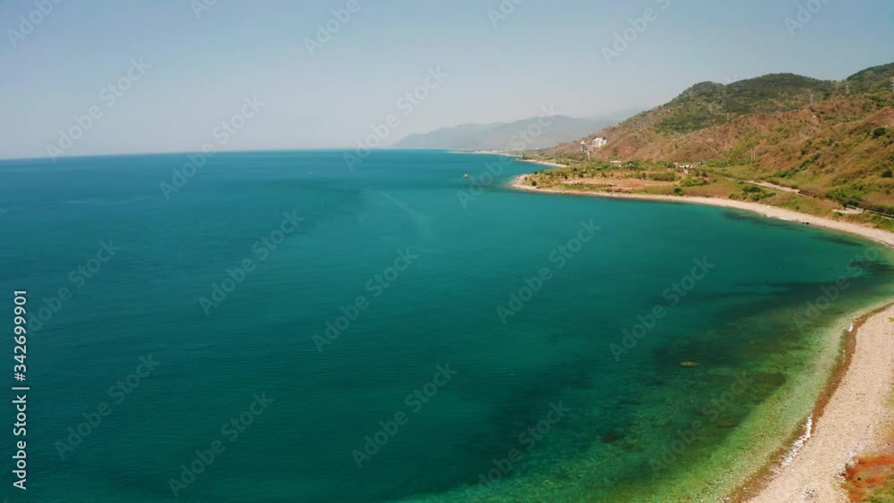 Aerial view of landscape and coastline with road seascape Aerial view of landscape and coastline with road seascape