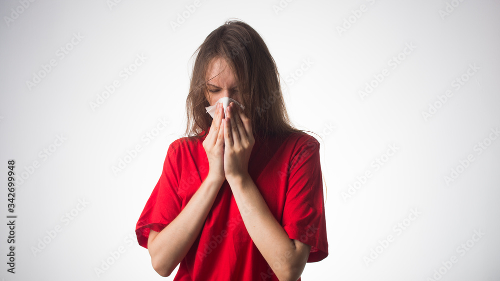 sick woman with a handkerchief sick woman with a handkerchief
