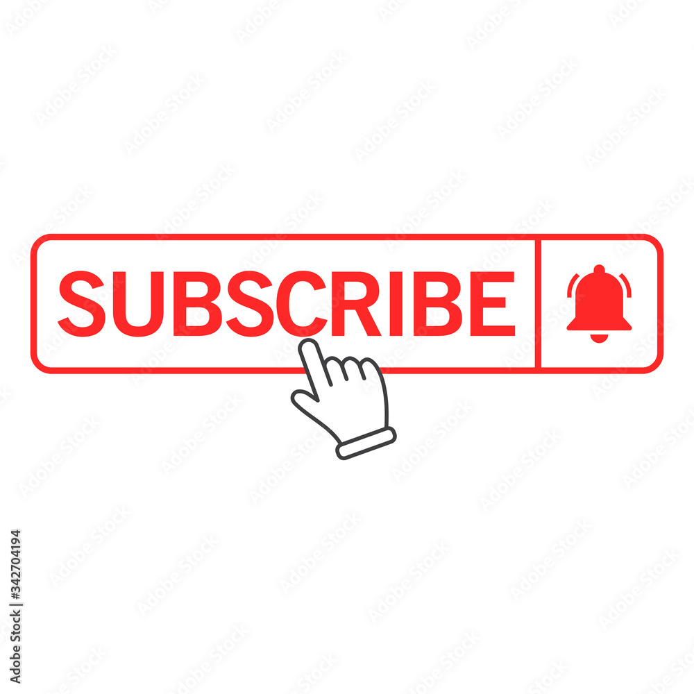 Vector illustration of the subscribe button. Suitable for design elements of video channels, broadcast promotion and entertainment media. Notifications follow and subscribe with a bell icon. Vector illustration of the subscribe button. Suitable for design elements of video channels, broadcast promotion and entertainment media. Notifications follow and subscribe with a bell icon.