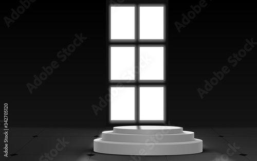 white podium in the dark room