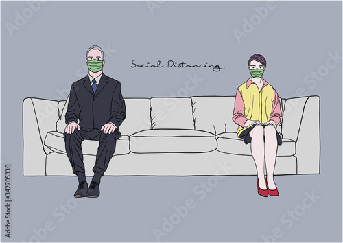 Vector Illustration of People practicing Social Distancing or Physical Distancing during COVID-19 pandemic / outbreak, Coronavirus changes our way of life