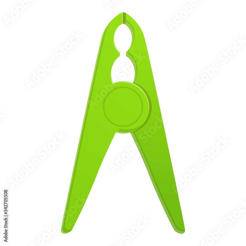 Green clothes pins icon. Cartoon of green clothes pins vector icon for web design isolated on white background