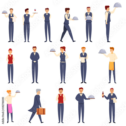 Butler icons set. Cartoon set of butler vector icons for web design