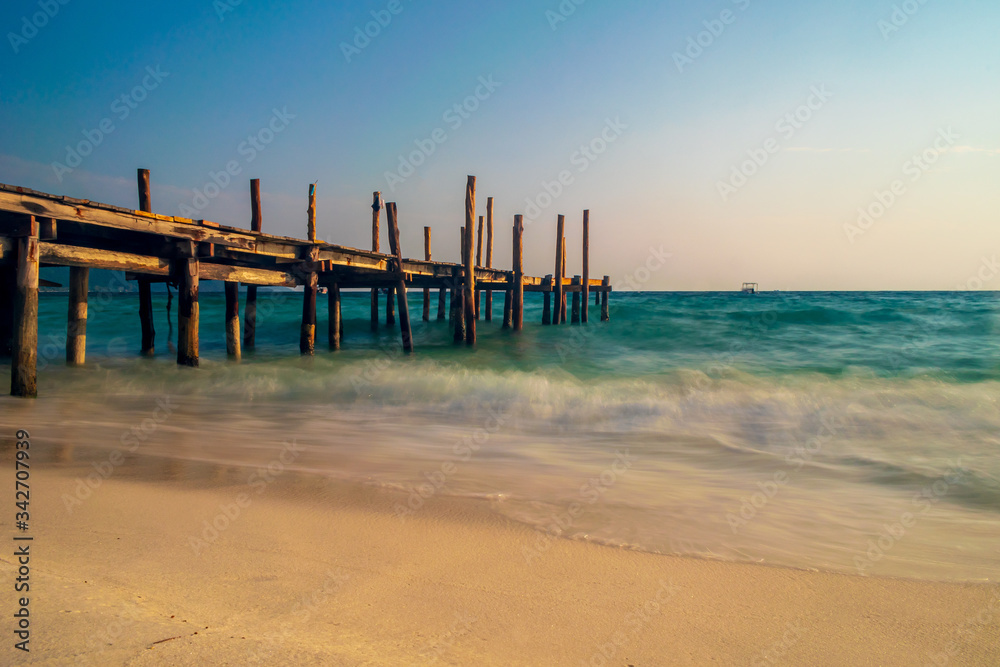 A wooden pier on the sea at the Sok San Beach, Koh Rong, Cambodia	
