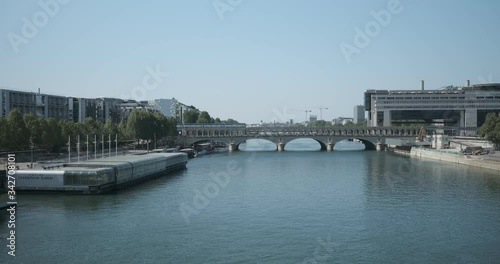 Panoramic on the Seine river and aerial metro, Paris in summer