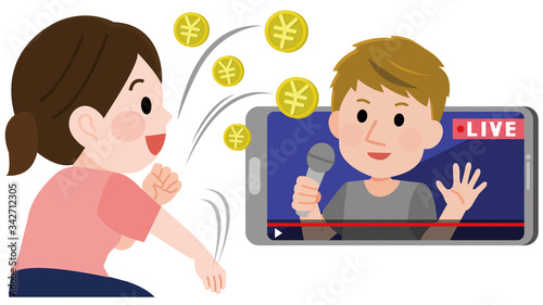 ライブ配信　歌手　投げ銭するファン　イラスト