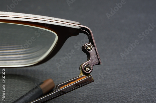 Eyeglasses hinge with black background