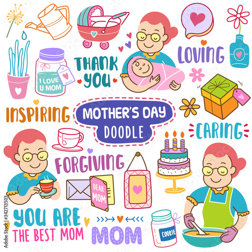Mother's Day Vector Color Illustration.