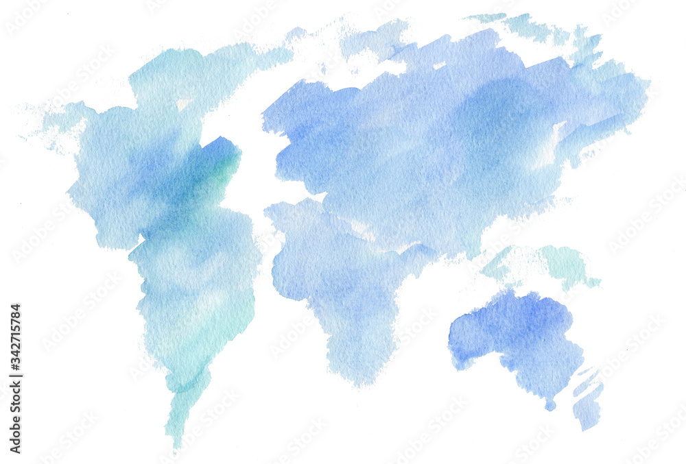 Obraz mapa świata na białym tle niebieskim tle