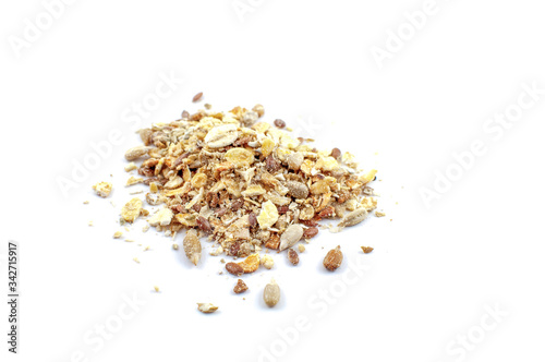 Quacornmix, Mix of four different corns to bake or eat as musli on white background