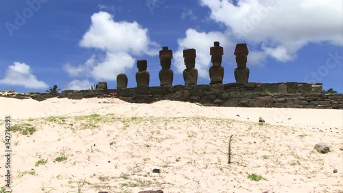 Easter Island Moai statues blue sky