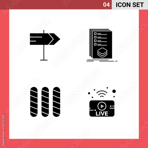 Stock Vector Icon Pack of 4 Line Signs and Symbols for direction, french, categories, listing, utube photo