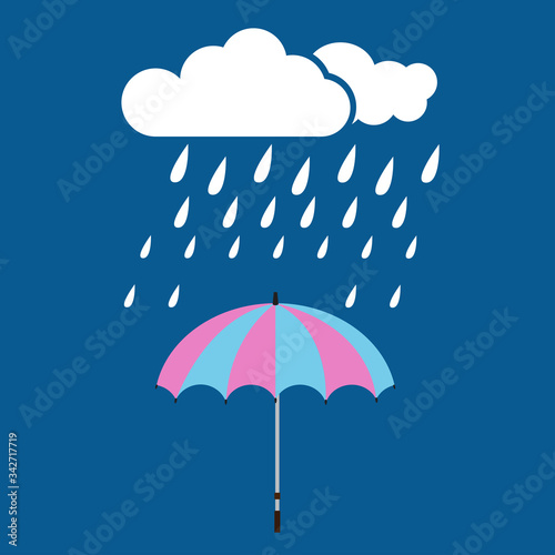 umbrella in the rain,rainy season, clouds and storm, weather nature background, vector illustration.