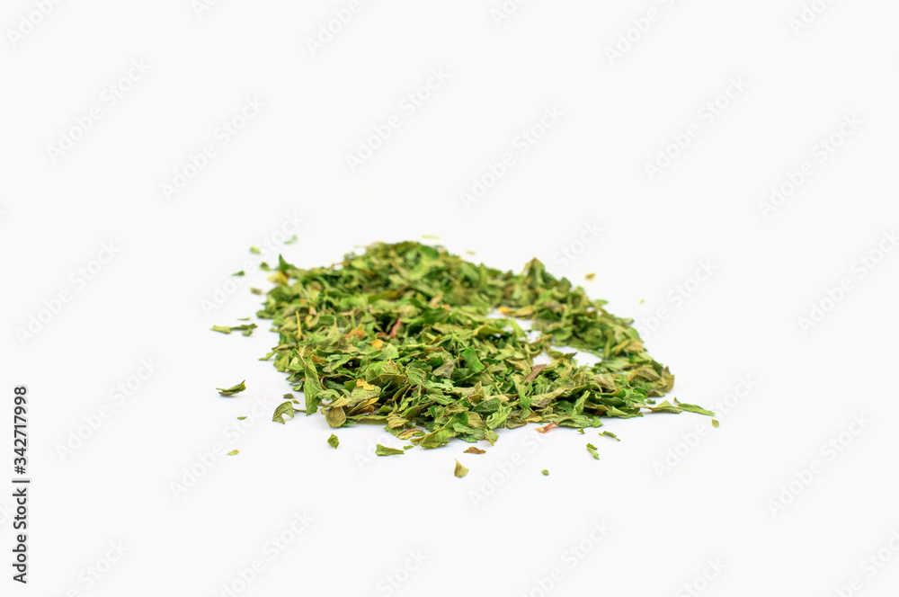 Dried peppermint leaves isolated on white background Dried peppermint leaves isolated on white background