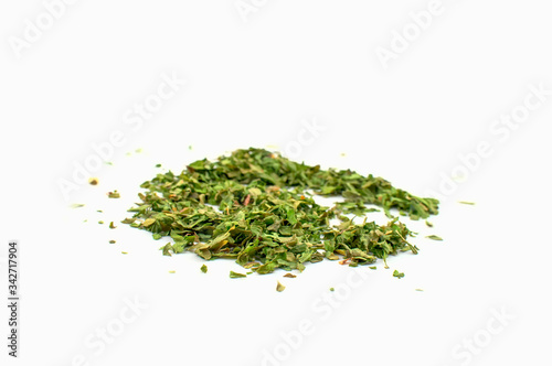 Dried peppermint leaves isolated on white background