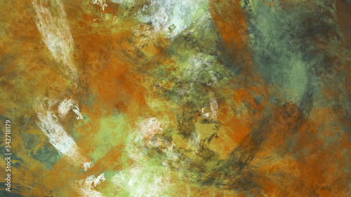 Abstract green and orange fantastic clouds. Colorful fractal background. Digital art. 3d rendering.