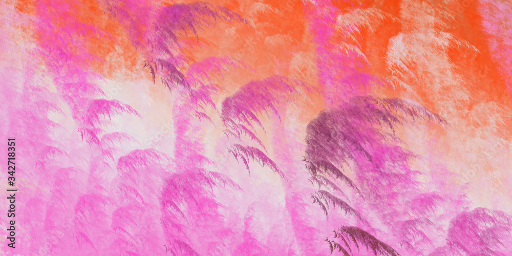 Abstract pink and orange fantastic clouds. Colorful fractal background. Digital art. 3d rendering.