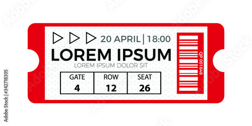 Ticket stub isolated on a background. Ticket icon vector illustration in the flat style.  Retro cinema or movie tickets