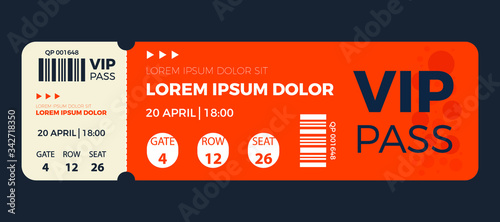 Ticket stub isolated on a background. Ticket icon vector illustration in the flat style.  Retro cinema or movie tickets