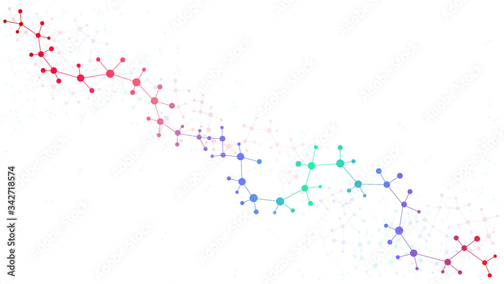 Abstract structure molecule and dna, atom, neurons. Scientific concept for your design. Connected lines with dots. Medical, technology, chemistry, science background. Vector illustration.