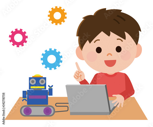 プログラミング授業　男の子　イラスト