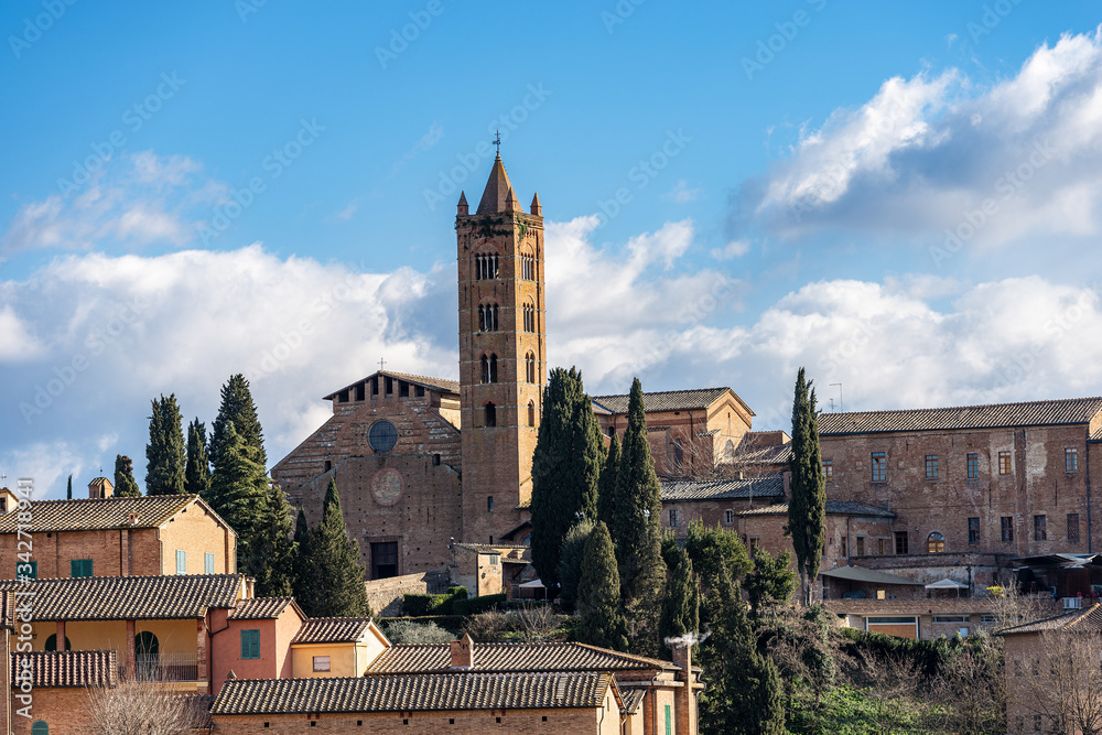 Ancient Basilica of San Clemente in Santa Maria dei Servi in Gothic, Renaissance and neo-Gothic style. Siena, Tuscany, Italy, Europe