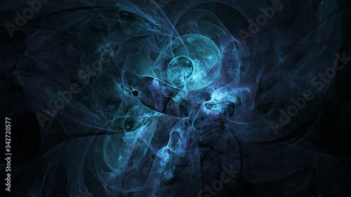 Abstract chaotic blue glass shapes. Colorful fractal background. Digital art. 3d rendering.