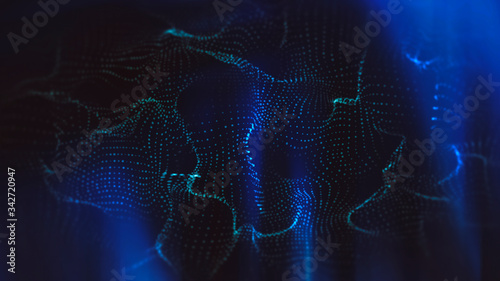 abstract pattern from a network of luminous points in space on a blue background, 3d render