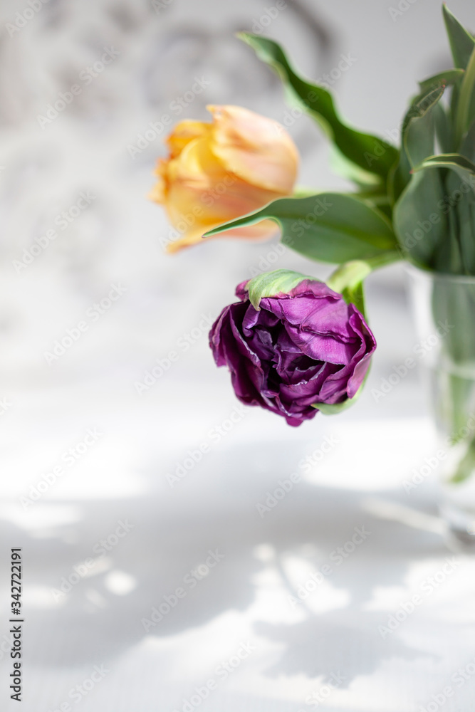 Bouquet of vivid colorful decorative tulips