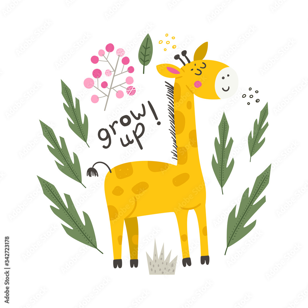 Fototapeta premium Vector poster with cute Giraffe.
