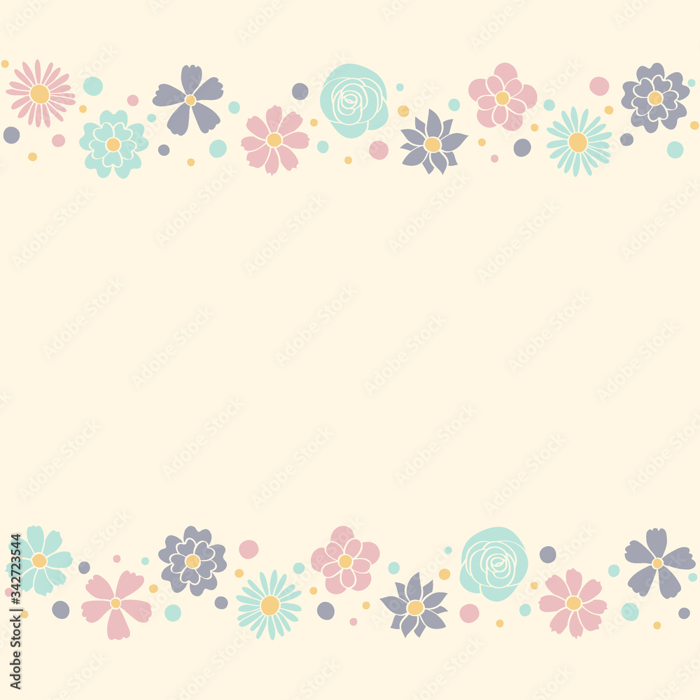 Concept of a card with colourful flowers and copyspace. Mother’s Day, Women’s Day and Valentine’s Day background. Vector