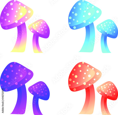 Colorful Mushroom Flat vector Illustration Gradient Color , Spot mushrooms  