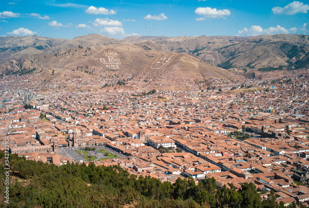Cityscape of Cuzco, Peru with Center of the Colonial Old Town