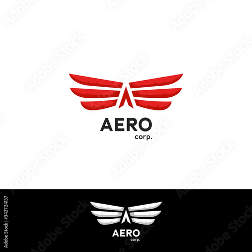 Aerodynamics fly Wing logo concept with arrow letter A creative aircraft aviation icon symbol