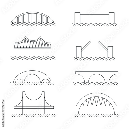 Fototapeta Naklejka Na Ścianę i Meble -  Set of simple bridges icon line art white and black vector