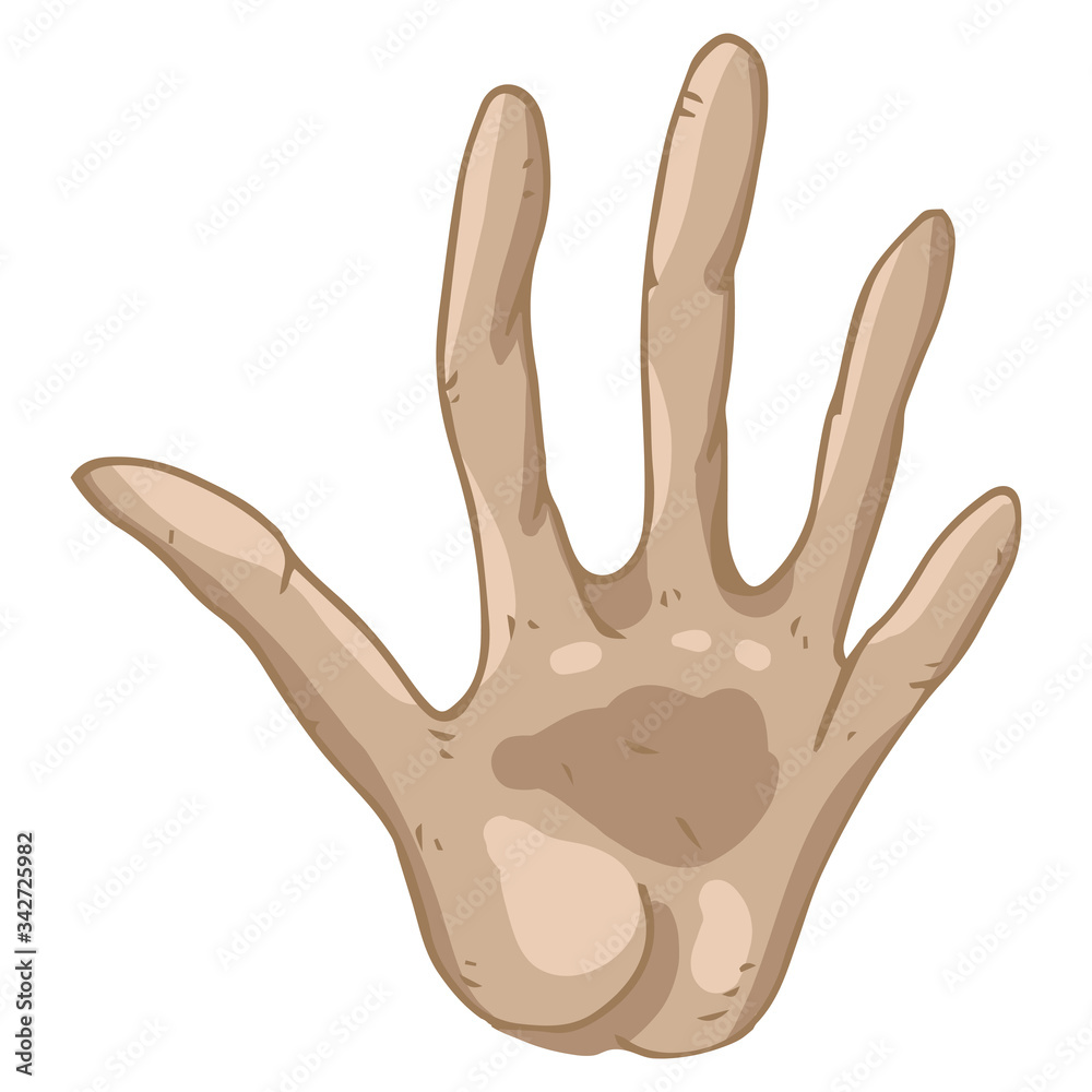 Obraz premium Human hand with an open palm. Open hand. Five fingers on the hand. HELLO sign with hand. Vector illustration. Simple hand drawn icon..
