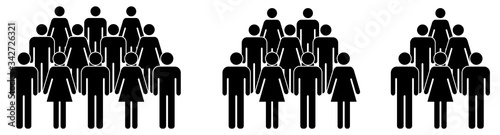 Simple crowd icon, group of people silhouettes standing in rows