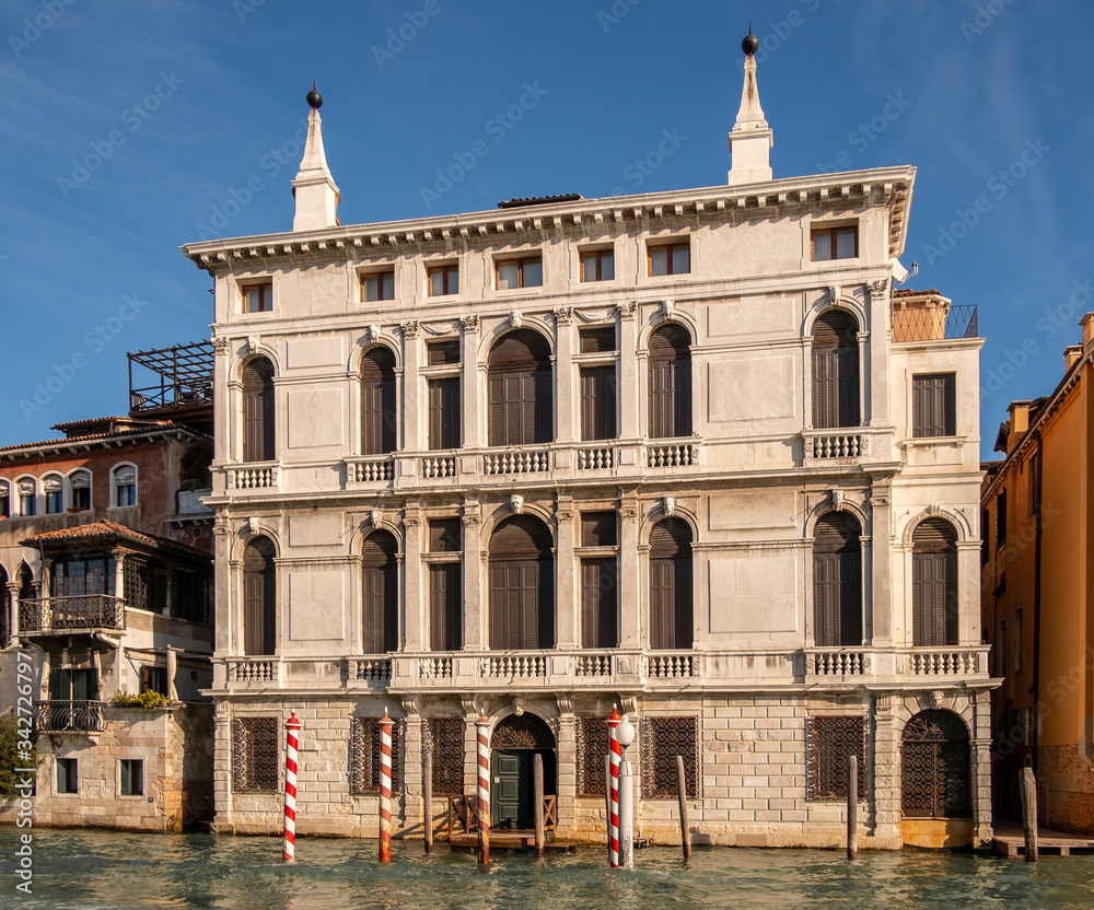 11/20/2017- Venice, Italy. The facade of Giustinian Palace on Grand Canal in San Marco district.