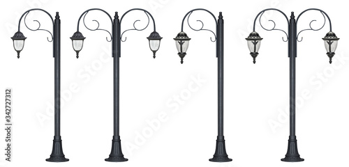 Street lampost set on white background