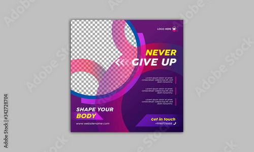 Gym and fitness square banner template for social media post, web banner and flyer